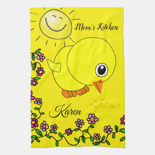 Yellow Chick Floral Kitchen Hand Towel