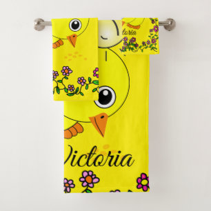 Yellow Chick Sun Floral Hands Bathroom Towel Sets