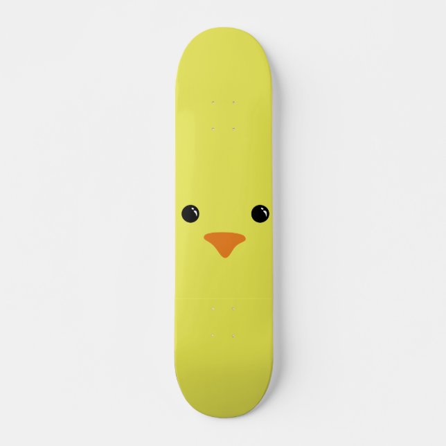 Yellow Chicken Cute Animal Face Design Skateboard (Front)