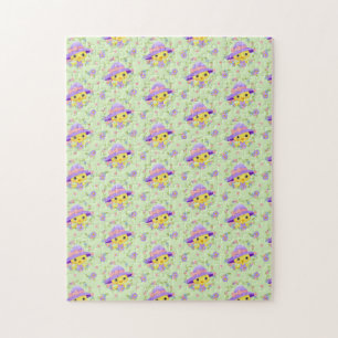 Yellow Chicken Floral Violet Spring Pattern Jigsaw Puzzle