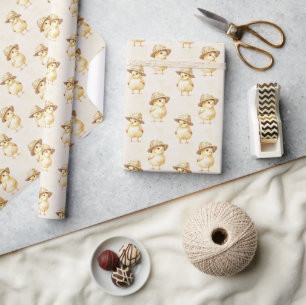 Yellow Chicken Hat Birthday Wrapping Paper