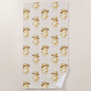 Yellow Chickens Hats Beach Towel