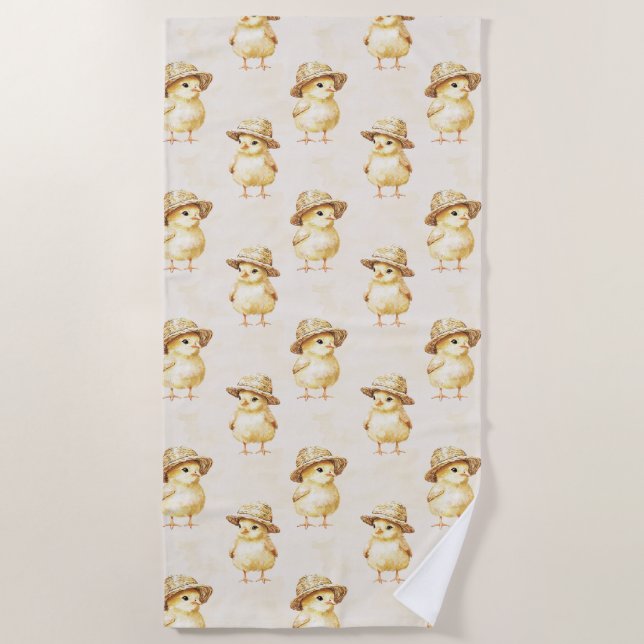 Yellow Chickens Hats Beach Towel (Front)