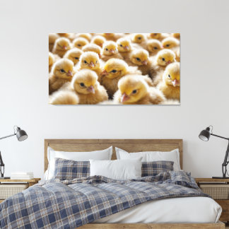 Yellow chicks gathered in large numbers canvas print