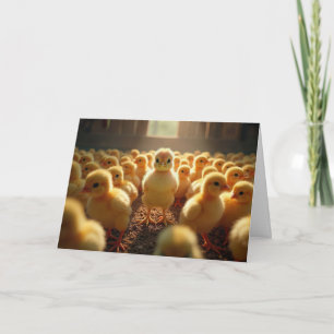 Yellow Chicks In a Barn For Birthday Card