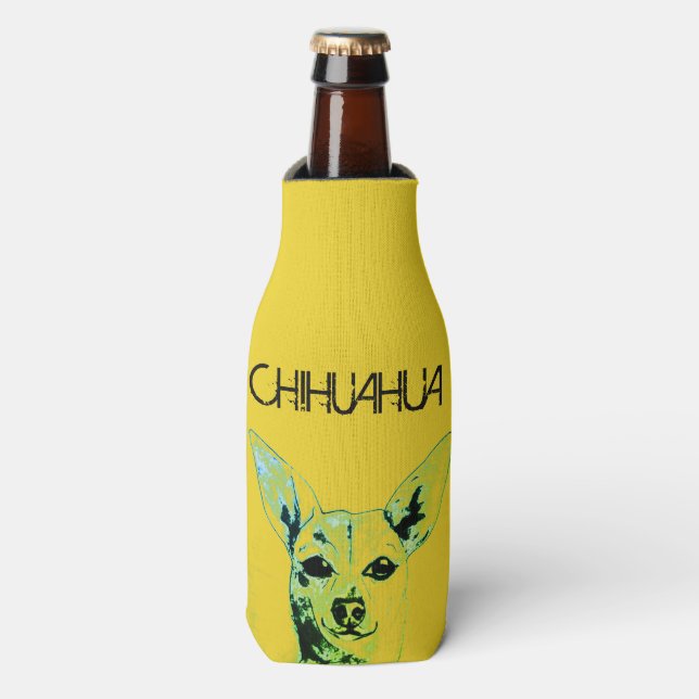 Yellow Chihuahua Themed Bottle Cooler (Bottle Front)