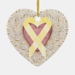Yellow Childhood Cancer Ribbon From the Heart - SR Ceramic Tree Decoration