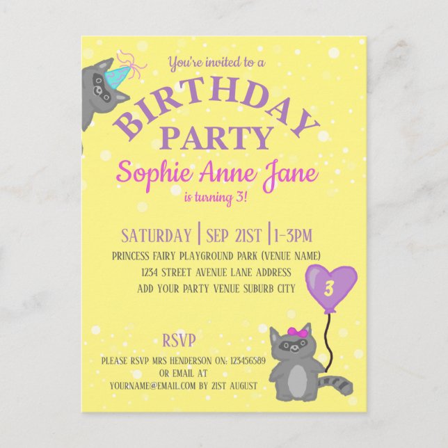 Yellow Children's birthday Invitation Postcard (Front)