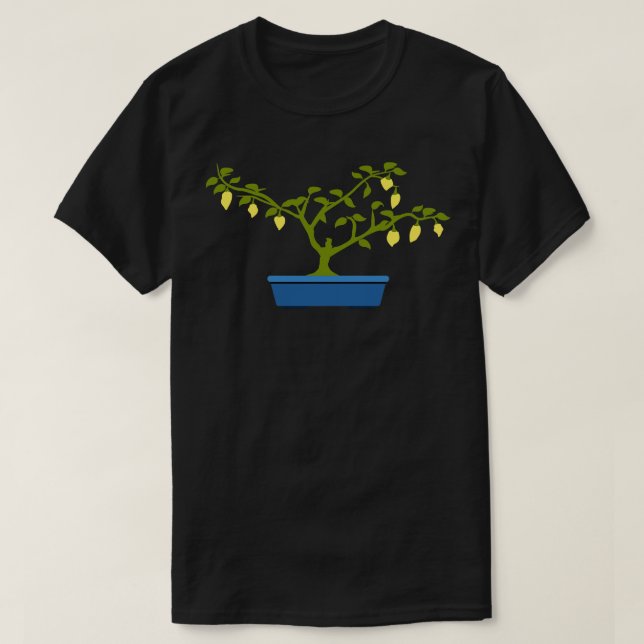 Yellow Chilli Bonsai in Blue Bonsai Pot T-Shirt (Design Front)