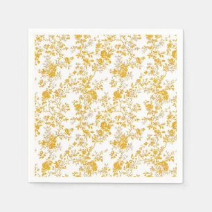 Yellow Chinoiserie Floral Pattern 3 Dinner Napkins