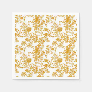 Yellow Chinoiserie Floral Pattern 4 Dinner Napkins