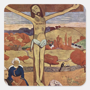 Yellow Christ by Paul Gauguin, Vintage Fine Art Square Sticker