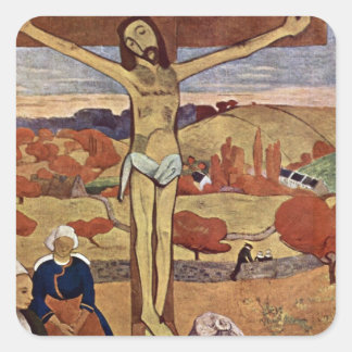Yellow Christ by Paul Gauguin, Vintage Fine Art Square Sticker
