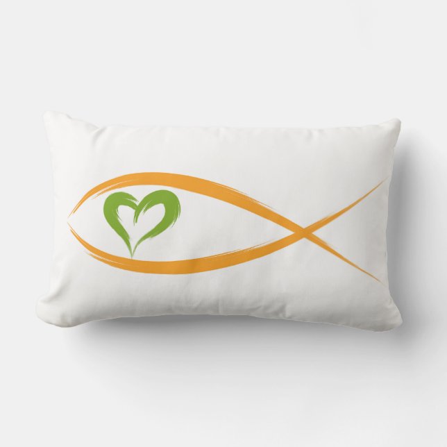 Yellow Christian Fish with Green Heart Pillow (Front)