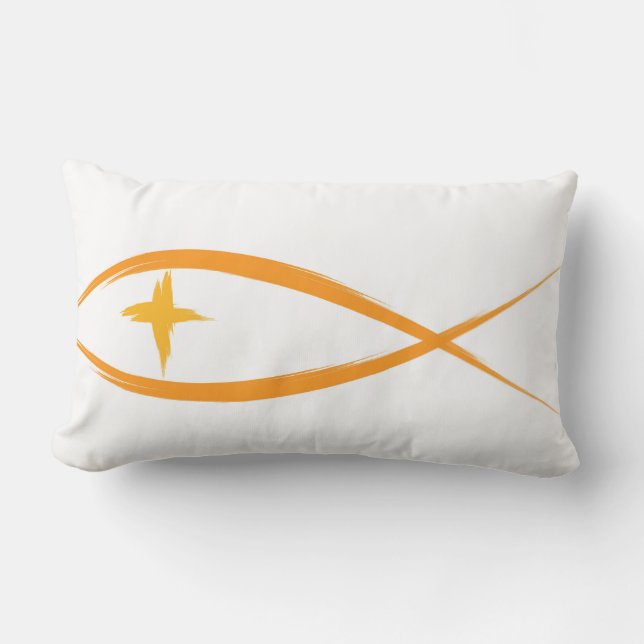 Yellow Christian Fish with Yellow Cross Pillow (Front)