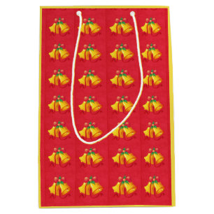 Yellow Christmas Bells on Red Gift Bag