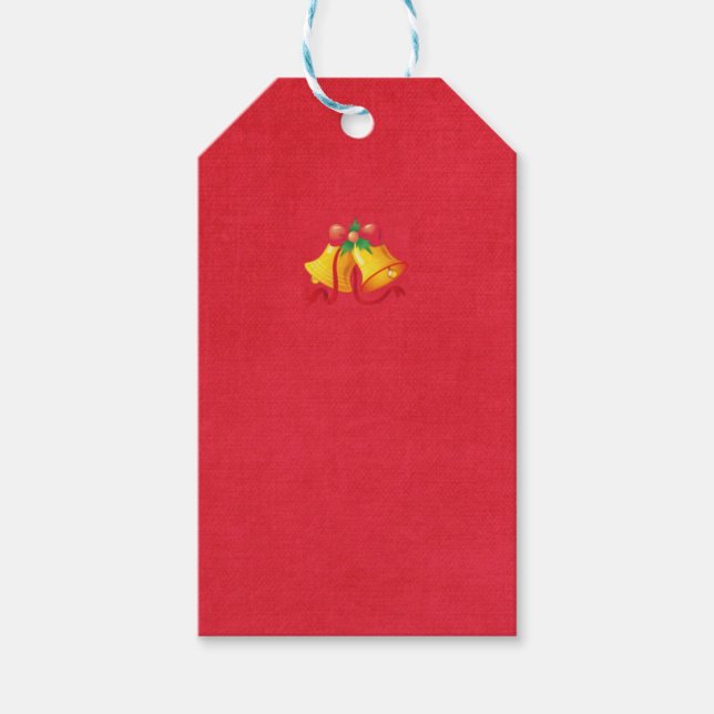 Yellow Christmas Bells on Red Gift Tag (Front)