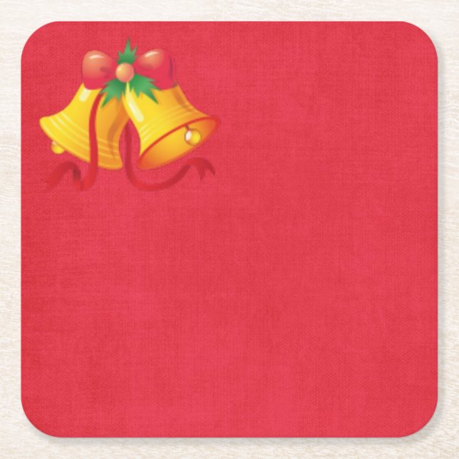 Yellow Christmas Bells on Red Paper Coaster (Front)