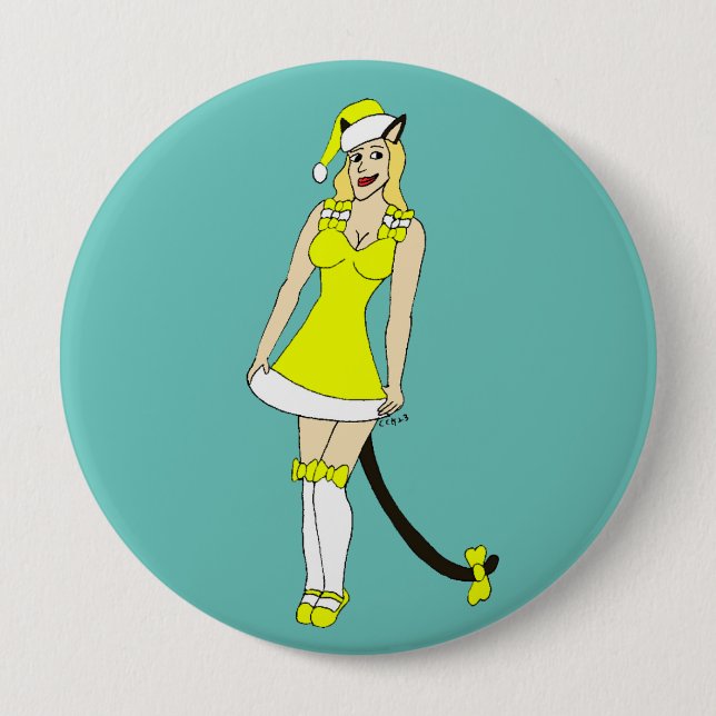 Yellow Christmas catgirl 10 Cm Round Badge (Front)