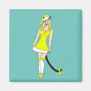 Yellow Christmas catgirl Magnet