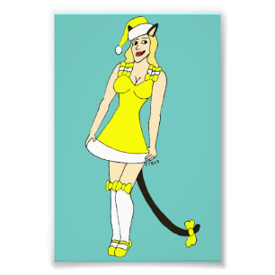 Yellow Christmas catgirl Photo Print