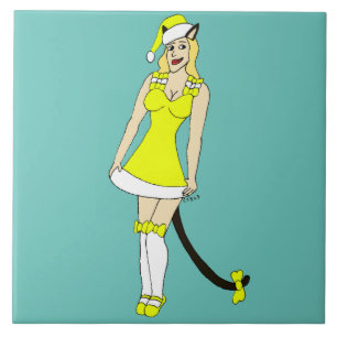 Yellow Christmas catgirl Tile