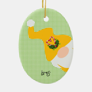 yellow christmas gnome pattern name chequered funn ceramic tree decoration