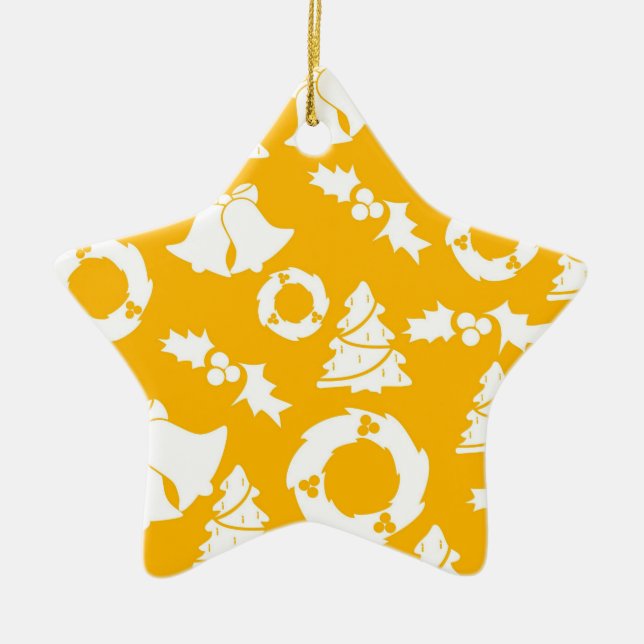 Yellow Christmas Pattern Ceramic Tree Decoration (Front)