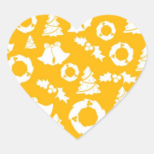 Yellow Christmas Pattern Heart Sticker