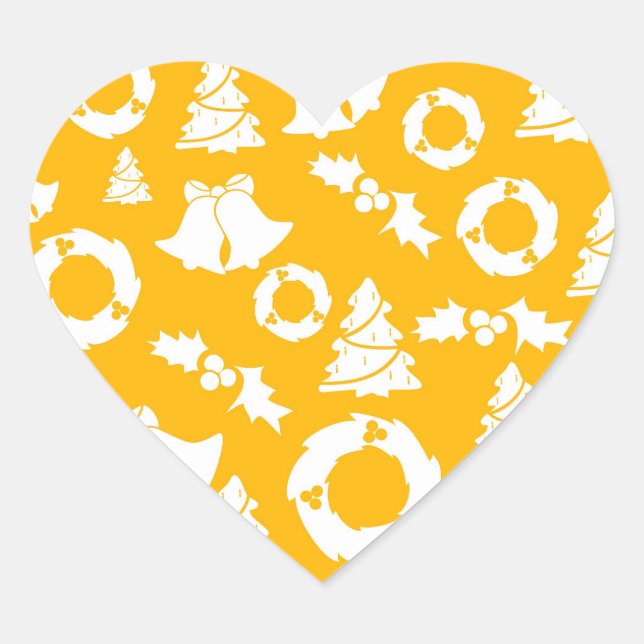 Yellow Christmas Pattern Heart Sticker (Front)