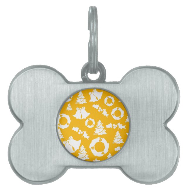 Yellow Christmas Pattern Pet ID Tag (Front)
