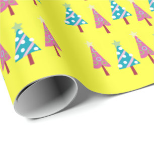 Yellow  Christmas Pink Blue Wrapping Paper