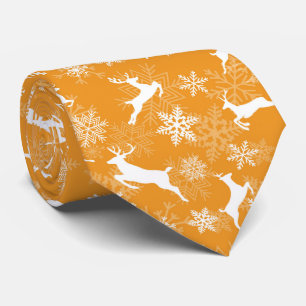Yellow Christmas snowflakes deer pattern Tie