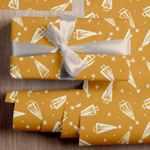Yellow Christmas Trees Pattern Wrapping Paper
