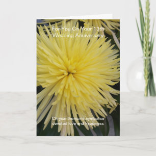 Yellow Chrysanthemum 13th Wedding Anniversary Card