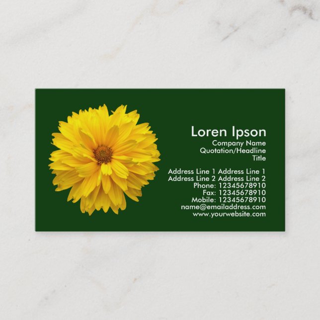 Yellow Chrysanthemum - Dark Green Business Card (Front)