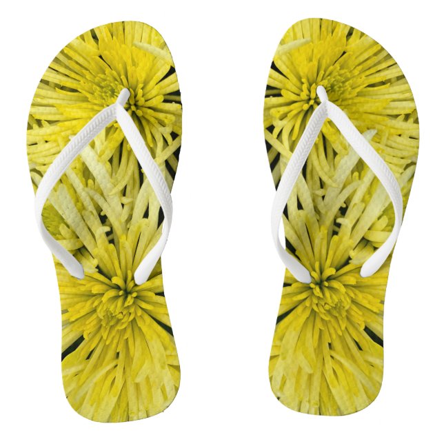 Yellow Chrysanthemum Floral Flip Flops (Footbed)