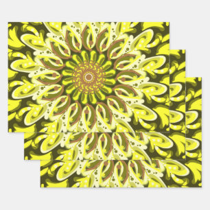 Yellow Chrysanthemum Floral Patterned Abstract Wrapping Paper Sheet