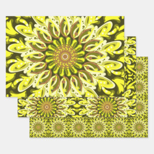 Yellow Chrysanthemum Floral Patterned Abstract  Wrapping Paper Sheet
