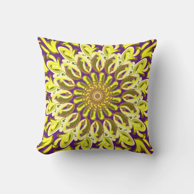 Yellow Chrysanthemum Flower Purple Abstract  Cushion (Front)