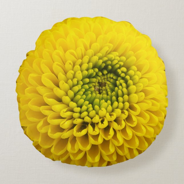 Yellow Chrysanthemum Flower Round Cushion (Front)