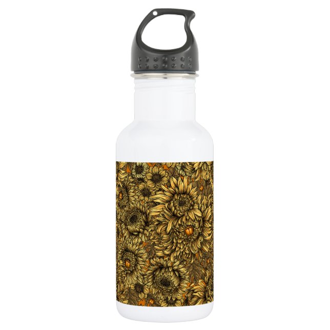 Yellow chrysanthemum flowers and orange beetles 532 ml water bottle (Front)