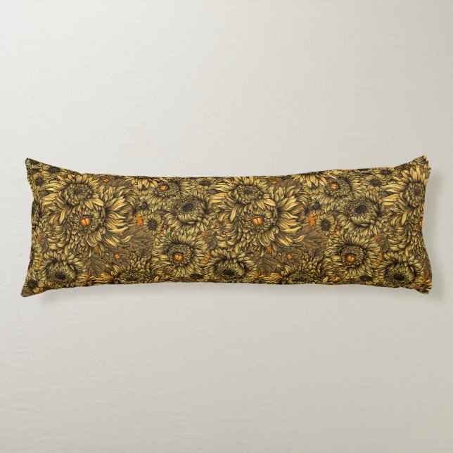Yellow chrysanthemum flowers and orange beetles body cushion (Front)