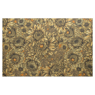 Yellow chrysanthemum flowers and orange beetles fabric