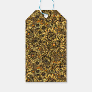Yellow chrysanthemum flowers and orange beetles gift tags