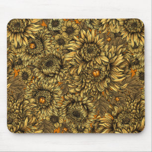 Yellow chrysanthemum flowers and orange beetles mouse mat
