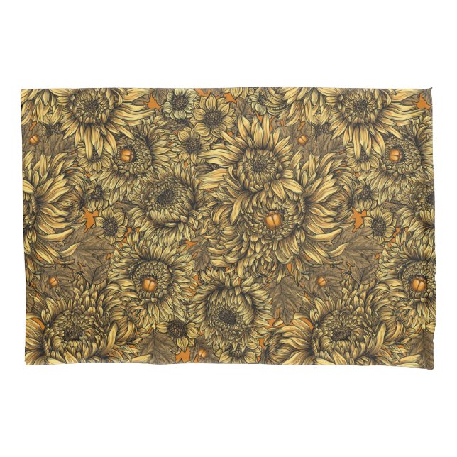 Yellow chrysanthemum flowers and orange beetles pillowcase (Front)
