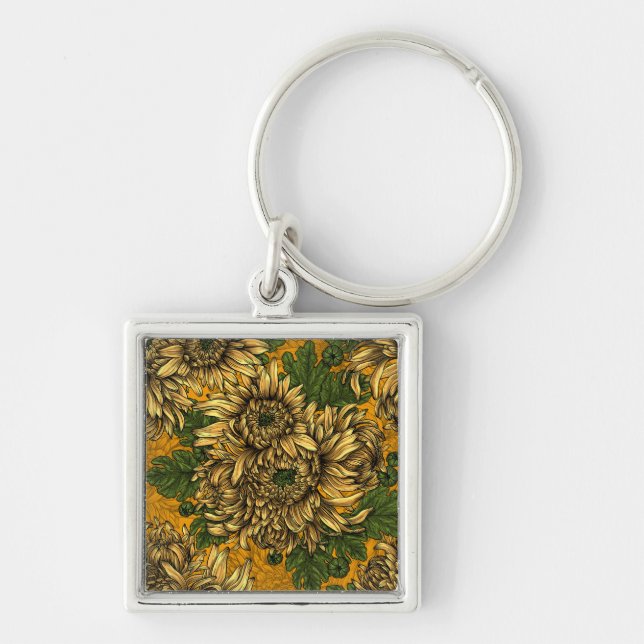 Yellow chrysanthemum flowers key ring (Front)