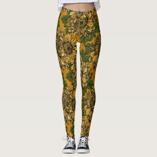Yellow chrysanthemum flowers leggings