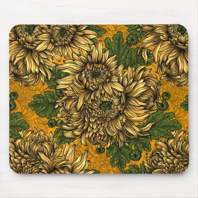 Yellow chrysanthemum flowers mouse mat (Front)